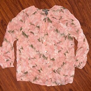 Tommy Bahama Pink Floral 100% silk button down Top size XXS